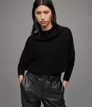 Image of AllSaints Womens Ridley Cropped Cashmere Blend Jumper, Black, Size: M