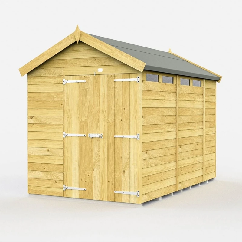 Image of Buttercup Farm 7 x 10 Feet Apex Security Shed - Double Door - L302 x W214 x H217cm in Brown Brown Unisex