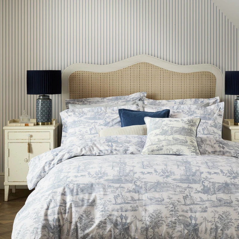Image of Laura Ashley Braysmith Toile Duvet Set, Super King, Chambray Blue