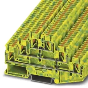 Image of Phoenix Contact Green/Yellow PT 2.5-3PE Multi Level Terminal Block, 26 12 AWG, 0.14 4mm, ATEX