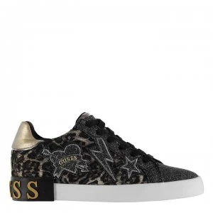 image of Guess Path Glitter Trainers - Leopard/Black