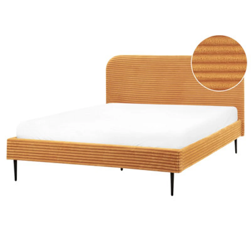 Image of Beliani Bed Corduroy Flayat 160 X 200 Cm (Eu King Size) Orange