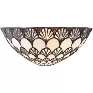 Image of Tiffany Glass Wall Light Cream Brown Scalloped Shade Interior Sconce i00255