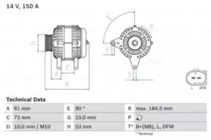 image of Bosch 0986048921 Alternator 4892 150 A 14 V