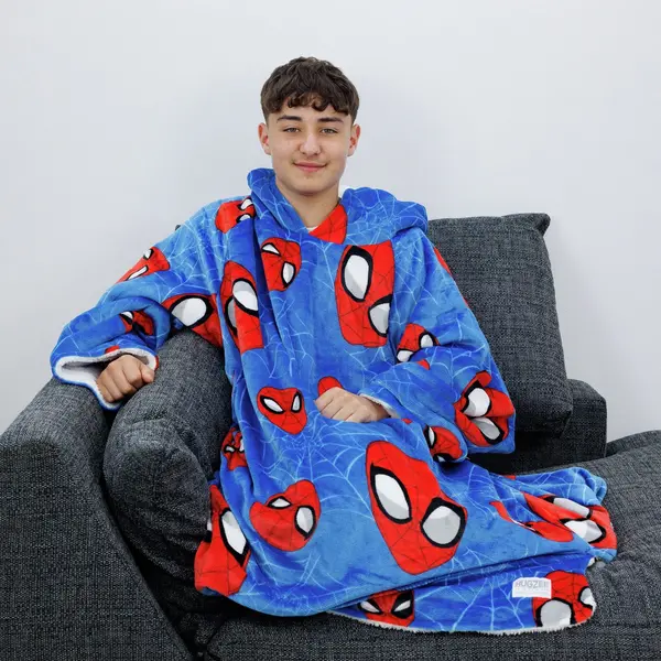 image of Hugzee Spiderman Blue Fleece Hooded Blanket - Medium