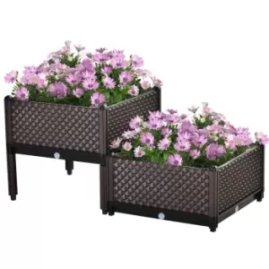 Image of Outsunny 2 Piece Raised Garden Bed Planter Box For Flowers Vegetables Herbs - Brown