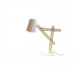 image of Table Task Lamp 1 Light E27, Matt White, Beech