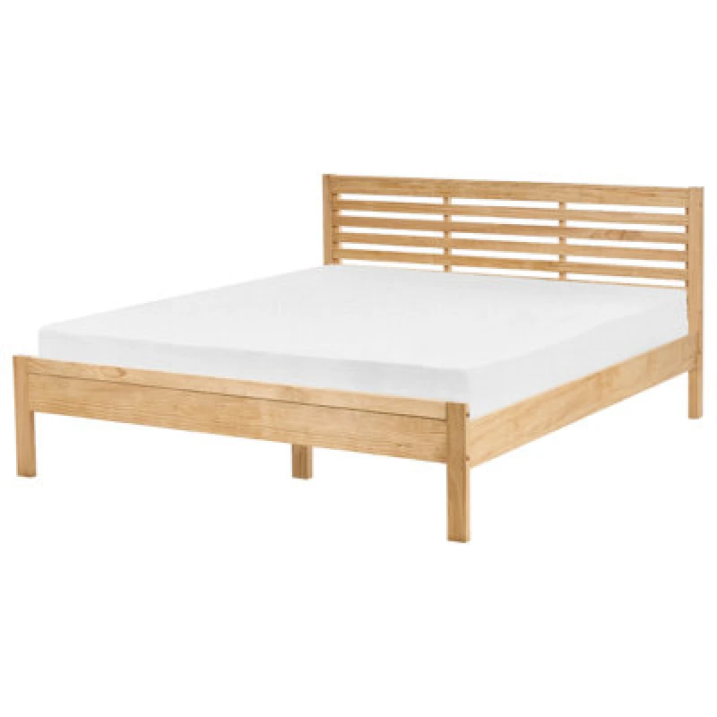 Image of Beliani Bed Pine Wood Carnac 160 X 200 Cm (Eu King Size) Light Brown