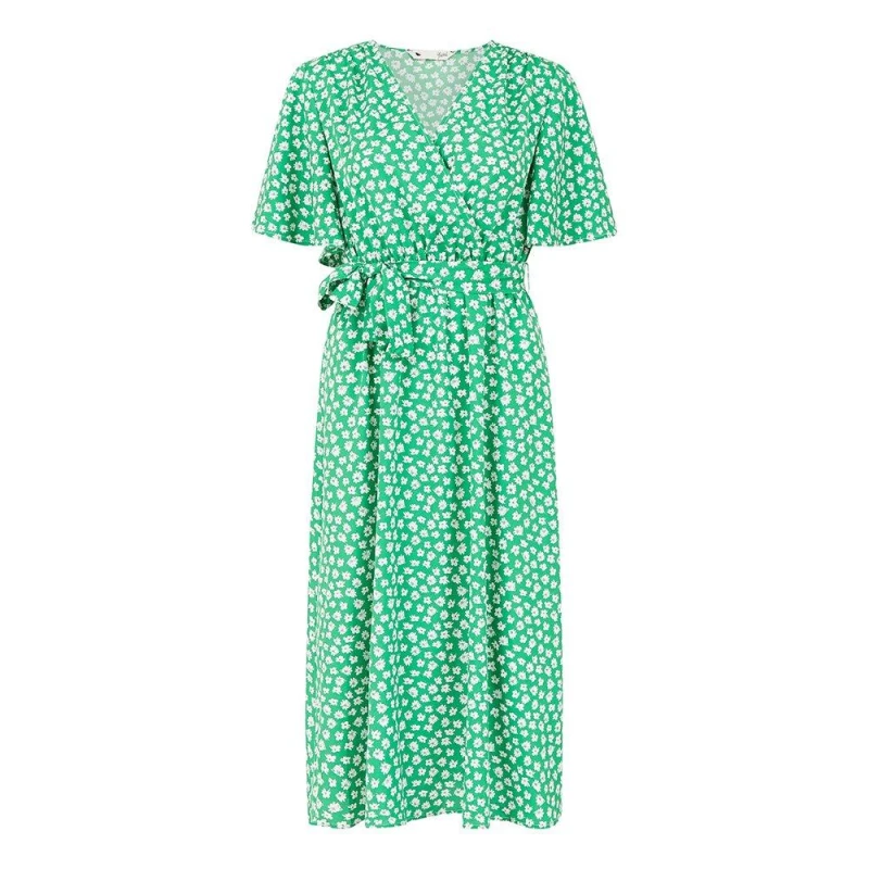Image of Yumi Yumi Green Daisy Print Wrap Dress Green 8