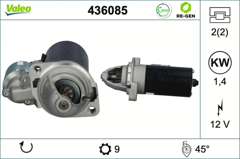 Image of VALEO 436085 Starter motor 1,4kW, 12V, Number of Teeth: 9 Starter (2)