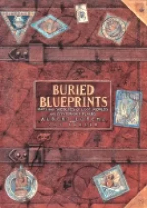 Image of buried blueprints maps and sketches of lost worlds and mysterious places