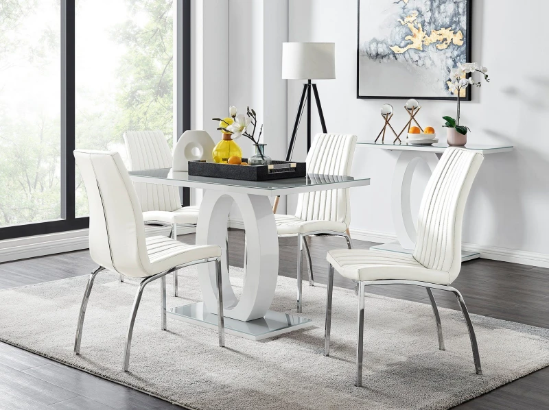 Image of FurnitureboxUK FurnitureboxUK Giovani 4 Grey Dining Table & 4 Isco Chairs in Off White Off White One Size Unisex 5056542650321