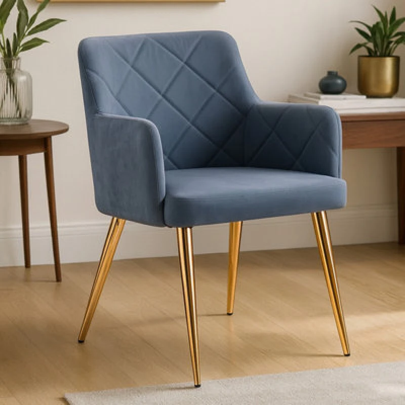 Image of Orsina Dark Grey Angular Dining Chair, Gold Finish Lounge Chair, Luxe Kitchen Chair, Livingroom Chair, Accent Chair