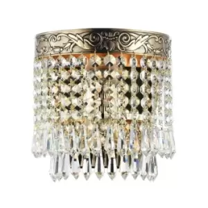 image of Palace Flush Wall Lamp Gold Antique & Crystal, 1 Light, E27