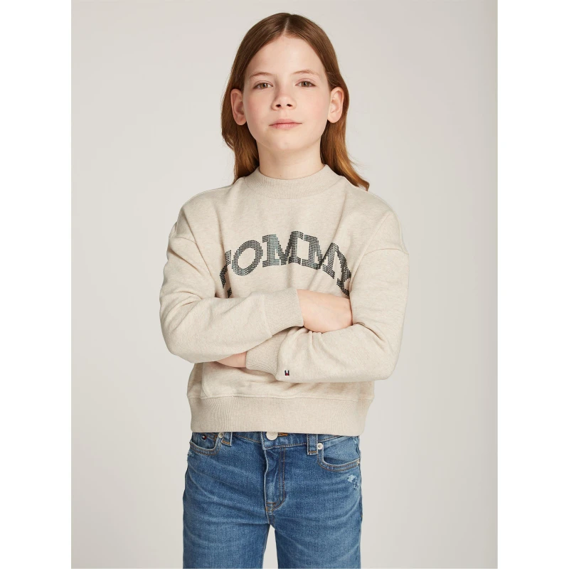 Image of Tommy Hilfiger Dot Foil Crew Neck Sweatshirt Juniors Oat ADZ female 10Y
