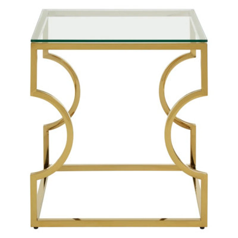 Image of Premier Housewares Contemporary Curved Frame End Table, Durable Lounge Side Table, Functional Sleek Living Room Side Table Gold