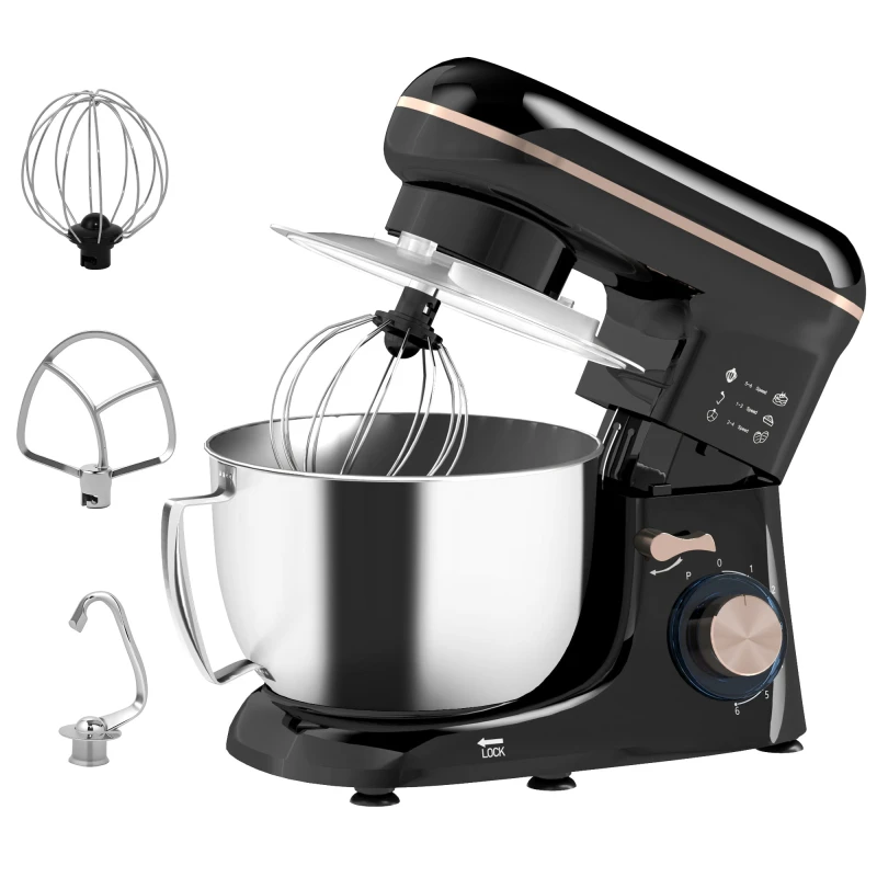 Image of HOMCOM Electric Stand Mixer, 4.5L Food Mixer with Dough Hook, Whisk Black