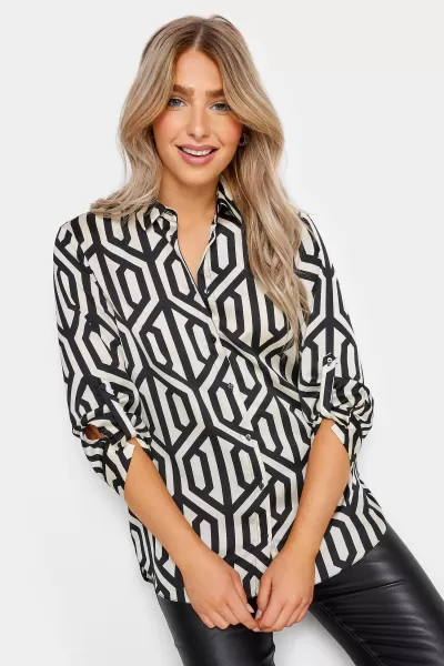 Geometric Print Tab Detail Shirt