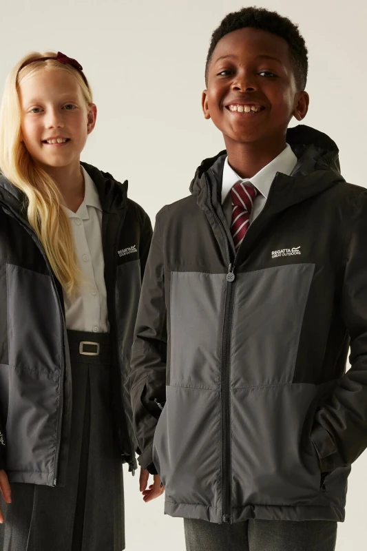 Image of Regatta Beamz Hooded Waterproof Breathable Insulated Jacket in Black Size: 4-5 Black Unisex 4-5