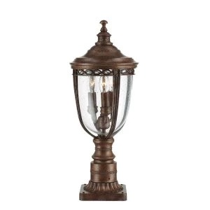 Image of 3 Light Medium Outdoor Pedestal Light British Bronze IP44, E14