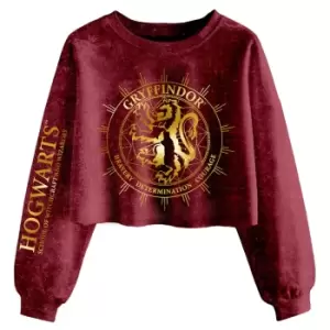 Image of Harry Potter Womens/Ladies Gryffindor Constellation Acid Wash Crop Sweatshirt (L) (Maroon)