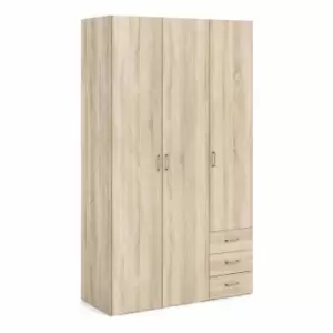 image of Space Wardrobe 3 Doors 3 Drawers In Oak Effect 2000