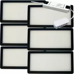 Image of 6x matt Black Ultra-Slim Rectangle Under Cabinet Kitchen Light & Driver Kit - Natural White Diffused led