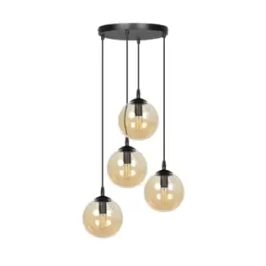 Image of Cosmo Black Globe Cluster Pendant Ceiling Light with Amber Glass Shades, 4x E14