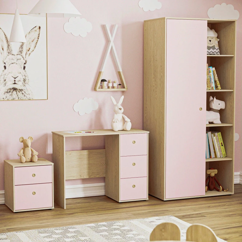 Image of Lassic Junior Vida Neptune 3 Piece Bedroom Set Pink & Oak unisex One Size