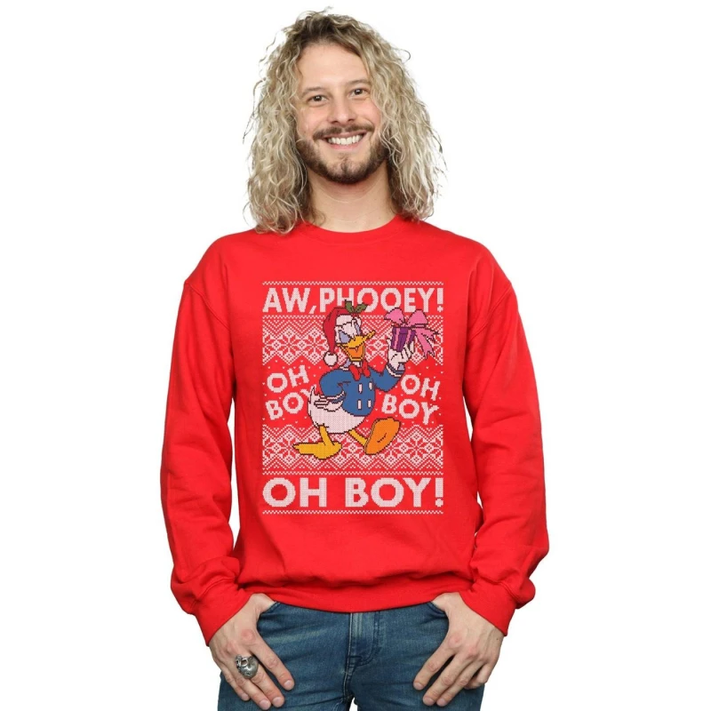 Image of Disney Men Donald Duck Christmas Fair Isle Sweatshirt in Red Size: Small Red S Male 5057736354995