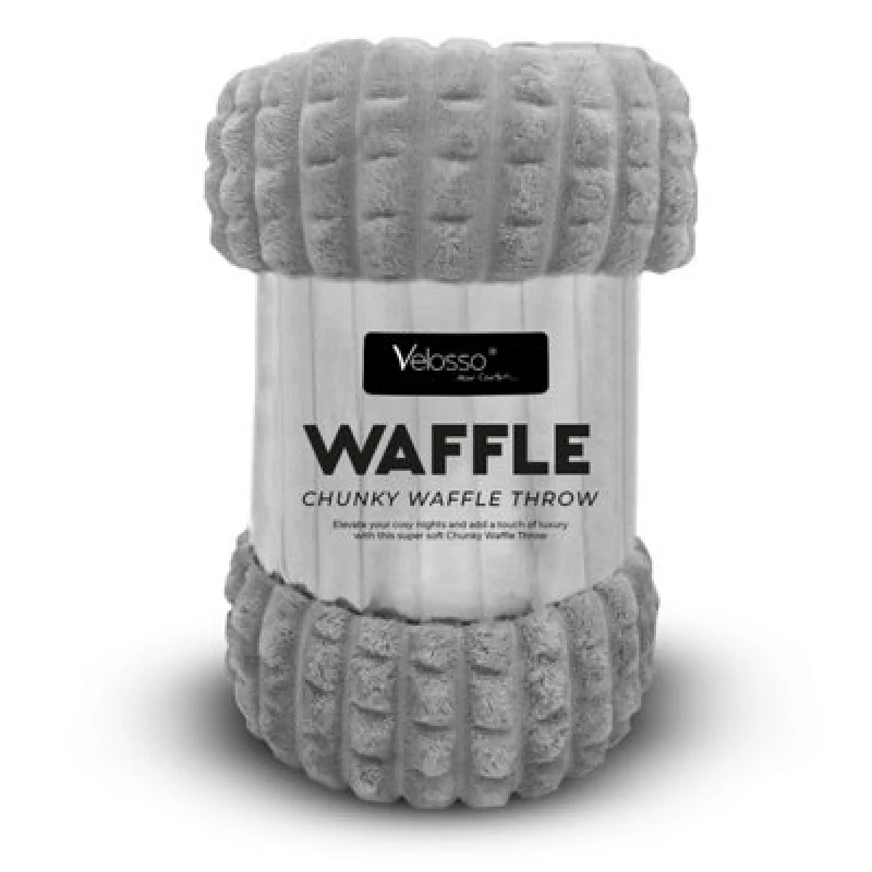 Image of Velosso Elegant Waffle Style Ribbed Thermal Plush Throw - Cosy Winter Embossed Fur Blanket For Sofa, Bed - 127Cm X 152Cm - Silver