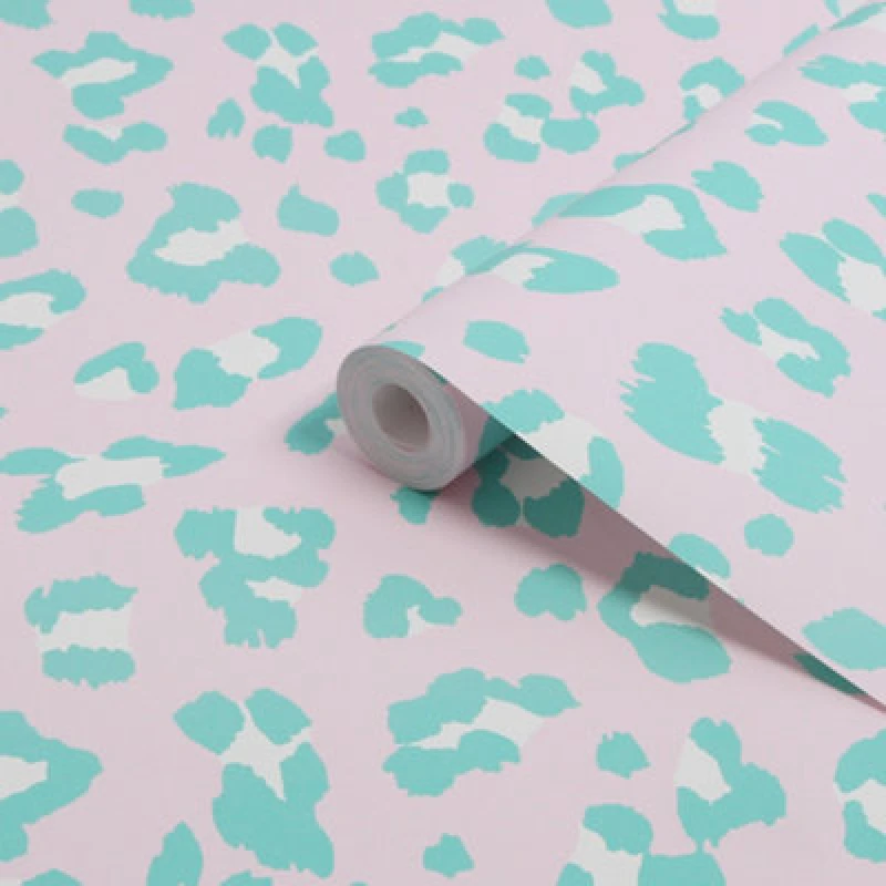 Image of Envy Big Cat Animal Print Wallpaper Baby Blue