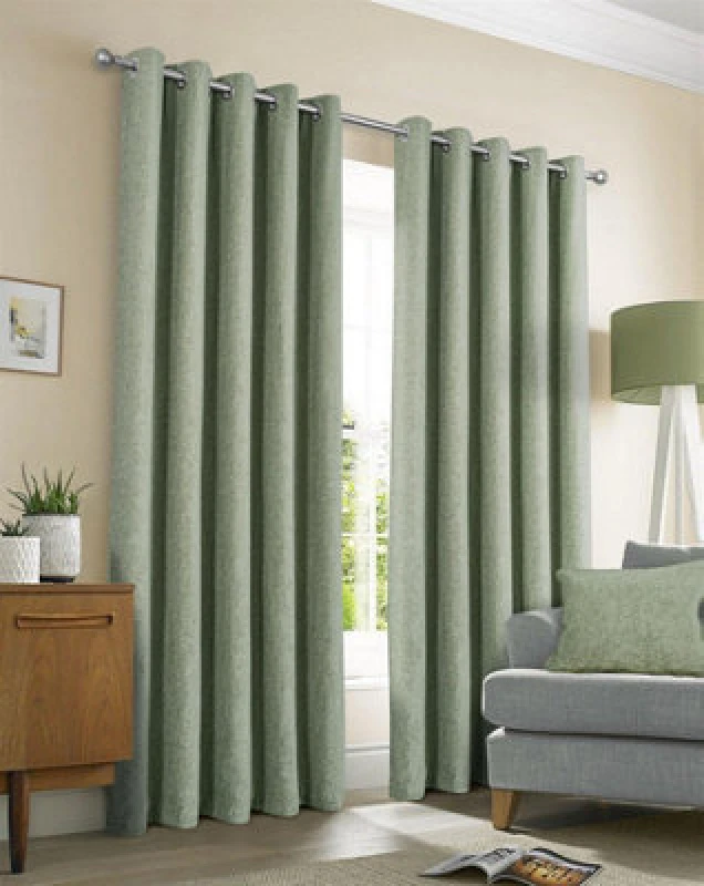 Image of Sundour Amberley Thermal Eyelet Curtains - Green Green 90x90 In