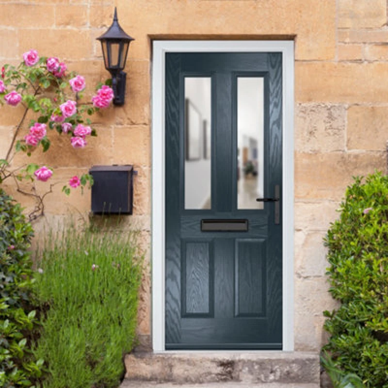 Image of Lacerta Composite Door Carnoustie 7016 Grey 920mm X 2090mm Open In Left Hand Clear Glass 10 Year Guarantee - Free Delivery & Smart Lock