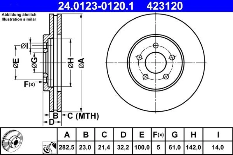 Image of ATE 24.0123-0120.1 Brake disc Vented, Coated, High-carbon, with bolts/screws Brake Disc (82)