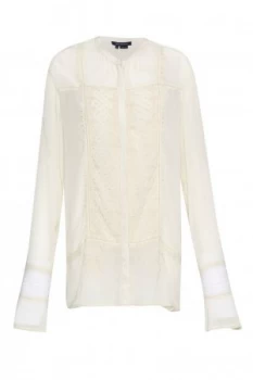Image of French Connection Hillary Sheer Collarless Shirt Cream