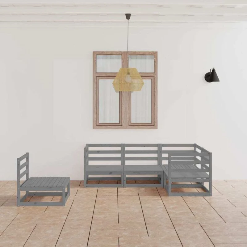 Image of VIDAXL 5 Piece Garden Lounge Set Grey Solid Pinewood Vidaxl 8720286466797
