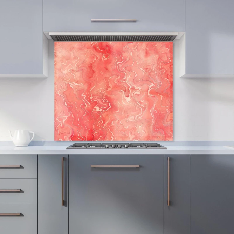 Image of Warren Reed - Designer Salmon Pink Marble Effect Kitchen Splashback Size: 600mm x 750mm Pink Unisex 600mm x 750mm