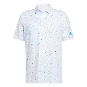 Image of adidas Mens Flag Print Golf Polo Shirt - Blue