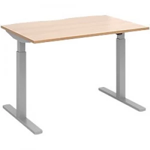 Image of Elev8² Sit Stand Single Desk with Beech Coloured Melamine Top and Silver Frame 2 Legs Mono 1200 x 800 x 675 - 1175 mm
