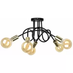 Image of Keter Rumba Multi Arm Semi Flush Ceiling Light Black, Gold, 50cm, 5x E27