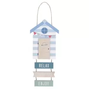 image of Relax Unwind Enjoy Beach Hut Hanging MDF Sign