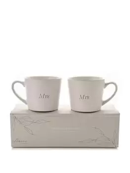 image of Amore Set of 2 White Mugs - Mrs & Mrs, One Colour, Women