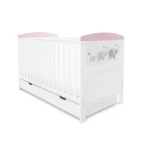 Image of Ickle Bubba Coleby Style Cot Bed Under Drawer and Sprung Mattress Elephant Love Pink