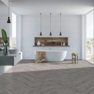 Kraus Rigid Core Herringbone Luxury Vinyl Floor Tile - Brampton Grey