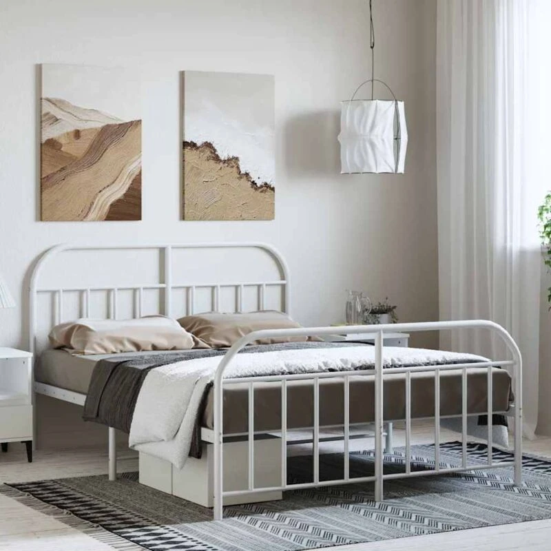Image of VIDAXL Metal Bed Frame without Mattress with Footboard White 135x190cm Vidaxl 353701