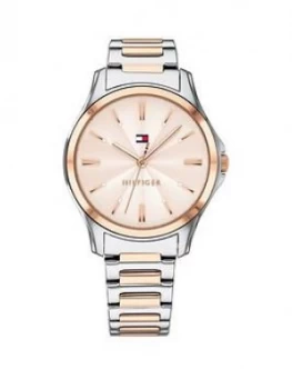 Image of Tommy Hilfiger Blush Sunray And Rose Gold Detail Dial Two Tone Stainless Steel Bracelet Ladies Watch
