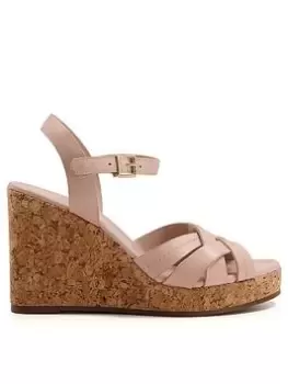 Image of Dune London Dune London Koral Cork Leather Heeled Wedge - Nude, Beige, Size 5, Women