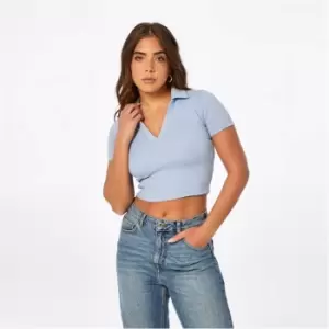 image of Jack Wills Ribbed Open Collar Tee - Blue