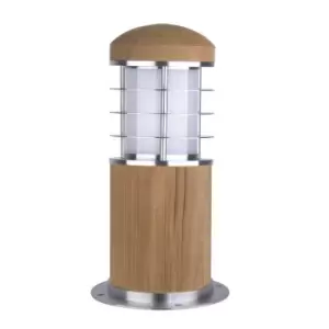 image of Outdoor IP55 Bollard Light Stainless Steel & Teak LED E27 15W